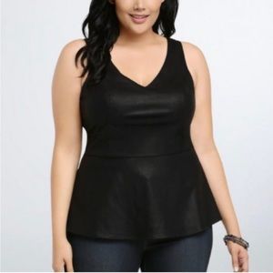 Torrid Black Faux Leather Sleeveless Peplum Top Plus Size 1 1x 14 16 V neckline